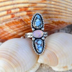 Sterling silver golden hills turquoise and opal ring